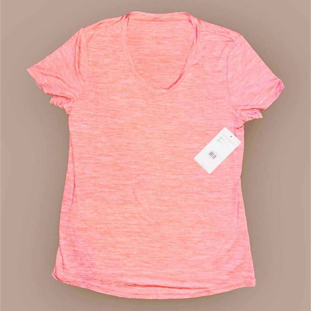 Danskin Women's Pink Heathered V-Neck Short Sleeve Stretch Active T-Shirt XL